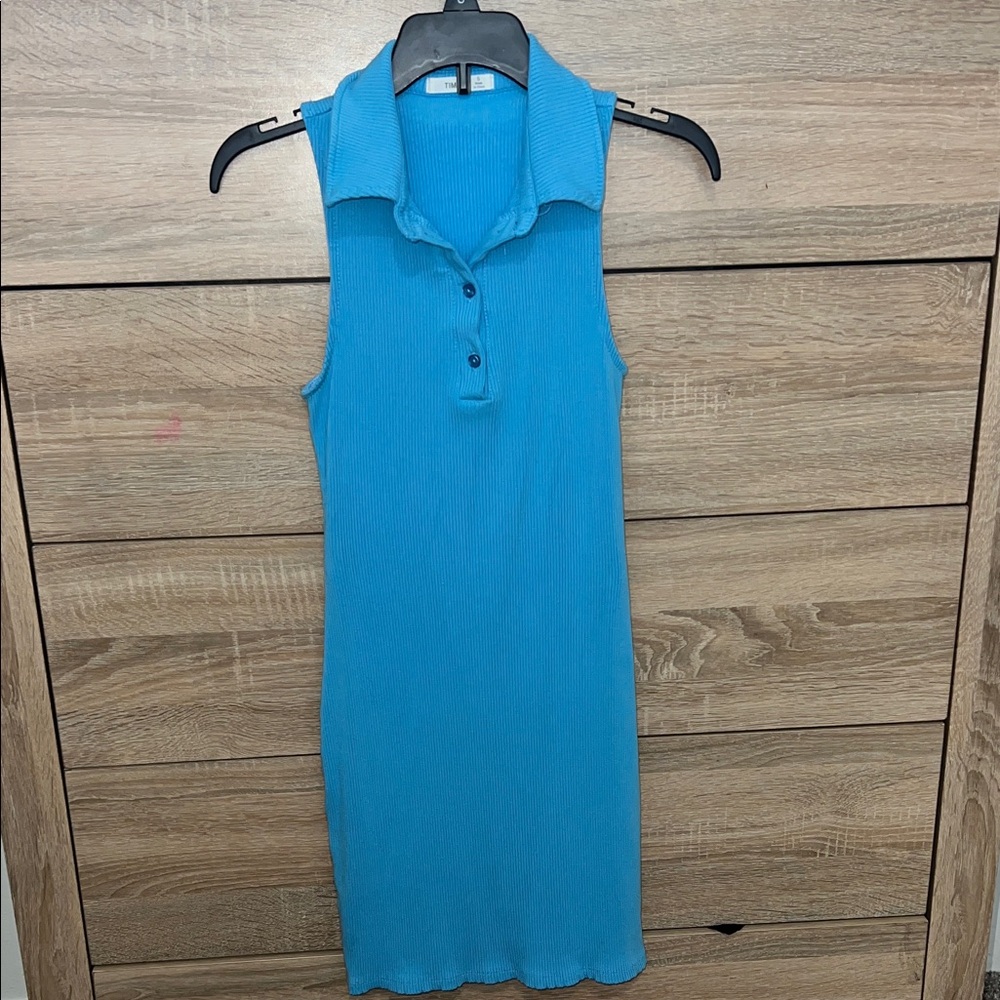 Sleeveless Ribbed Polo Dress in Bright Turquoise